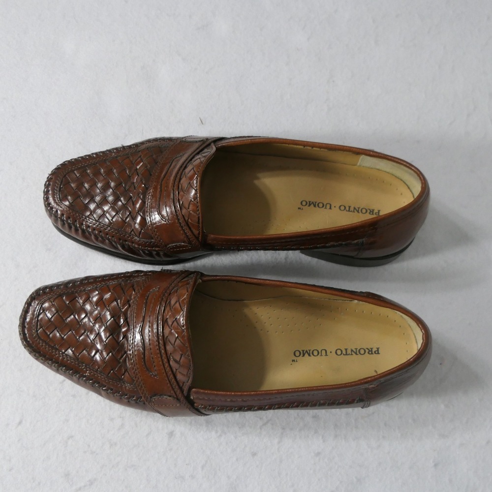 Pronto Uomo Mens Loafers 10.5 Brown Business Casual Woven Leather Preppy Dressy